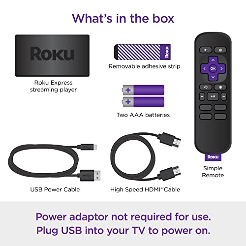 ROKU - Dispositivo de transmisión HD Express (Nuevo, 2022) con Cable HDMI de Alta Velocidad y Control Remoto Simple, configuración guiada y Wi-Fi rápido